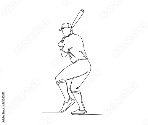 Continuous one line drawing of baseball player. Simple Baseball Sport line art vector illustration.