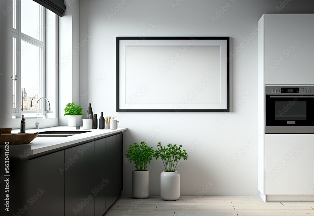 illustration of mock-up wall decor frame, empty frame in kitchen room Generative Ai	 - obrazy, fototapety, plakaty 