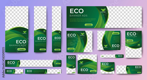 Nature banner design web template Set, Horizontal header web banner. Modern Gradient green cover header background for website design, Social Media Cover ads banner, flyer, invitation card