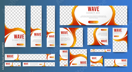 Business Headline web banners of standard size with a place for photos. Black and yellow. Vertical, horizontal and square template.	
