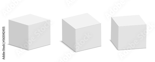 White cardboard package box template. Realistic empty box mockup for product packaging isolated on white background. Vector illustration