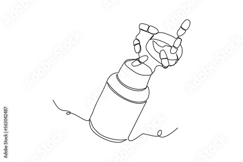 Continuous single one line drawing of medicine pill or capsule bottle. Vector illustration of container medical drug pharmacy care.