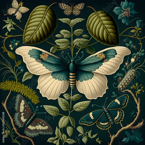 Murais de parede pattern Metamorphosis insectorum Surinamensium, Maria Sibylla Merian style
