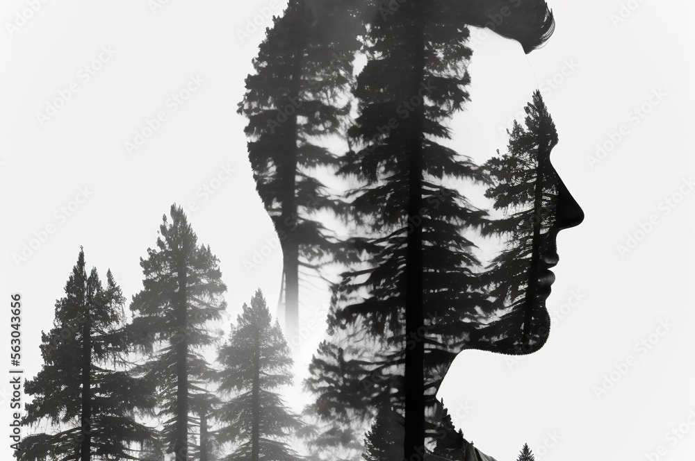 Obraz premium Multiple exposure photography of man and forest