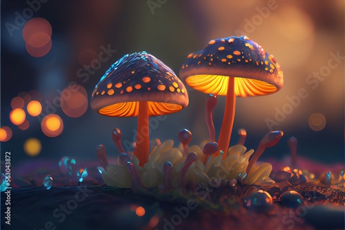 Illustration of a Colorful Mushroom fungi. Generative AI