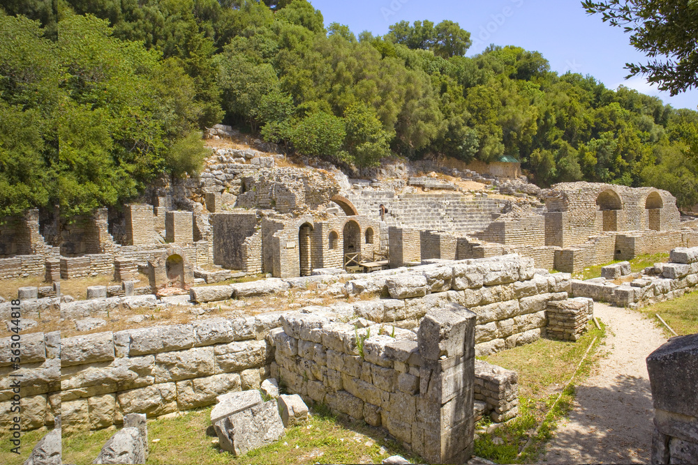 Ruins of the Amphitheater in Butrint National Park, Buthrotum, Albania	
