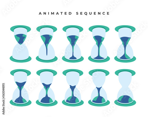 Earth hourglass animated sequence. Ten image gif series. Climate change. Earth Day. Earth Month. Time running out concept.