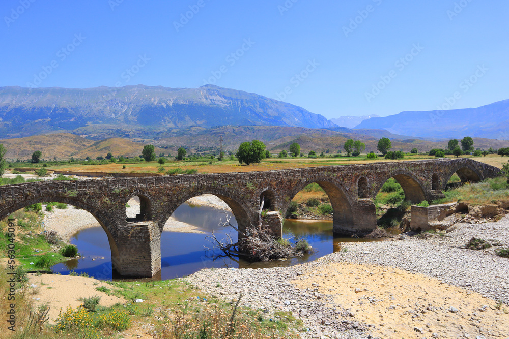 Landscape with ancient stone bridge in Albania