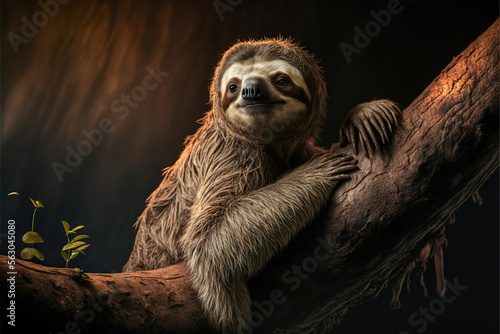 sloth in its natural habitat, watching from a high branch photo
