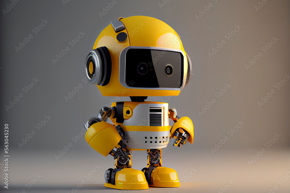 Engineer robot with 3d rendering cute and small artificial intelligence assistant robot wear yellow helmet Engineer robot with 3d rendering cute and small artificial intelligence assistant robot wear yellow helmet