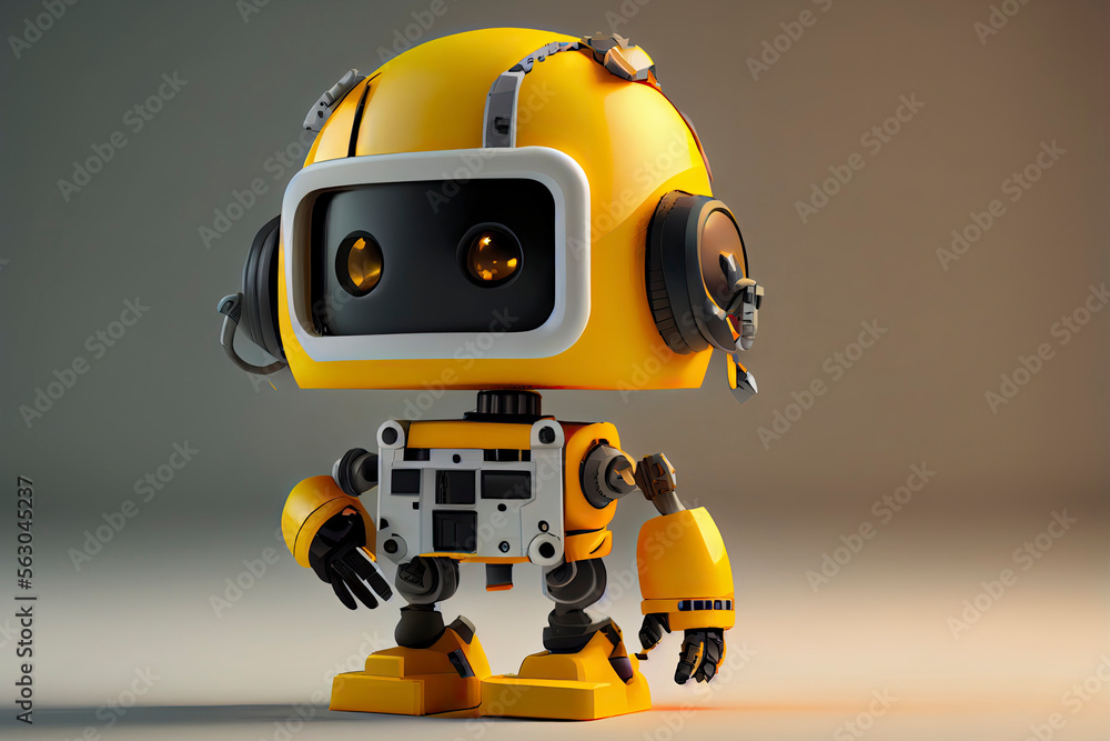 Engineer robot with 3d rendering cute and small artificial intelligence assistant robot wear yellow helmet Engineer robot with 3d rendering cute and small artificial intelligence assistant robot wear yellow helmet