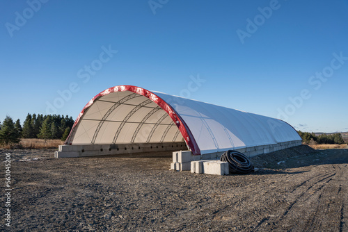 Constuction of a commercial fabric dome. Hoop building. Canvas. Fabric covered. Dome storage. Fabric building. Hoop building. Storage. Prefabricated. Commercial dome.  Dome. Fabric structure. 