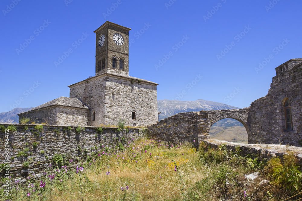 Clock tower in the citadel fortress in Gjirokastra, Albania
Clock tower in the citadel fortress in Gjirokastra, Albania