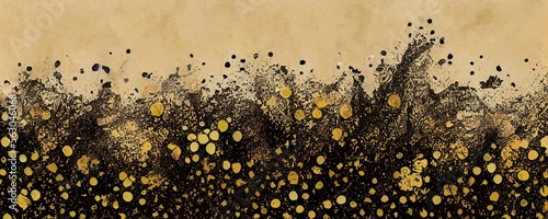Black and gold paint blots on grunge background. Generative AI