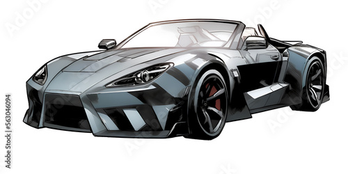 a drawing of a black sports car on a white background . AI