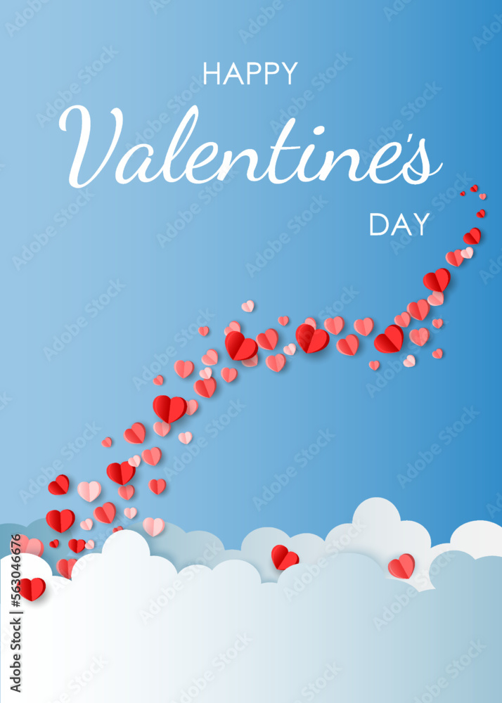 Valentines Day gift card.Valentines Day social media banner.Vector wallpaper, flyer, invitation, website banners, online shopping,posters, brochure.3D paper hearts in the sky