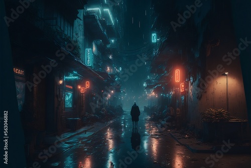 Cyber streets illustration  futuristic city  art work at night