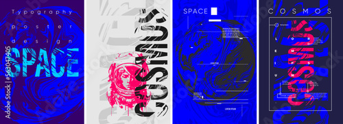 Space, planet, space storm, grunge. Typography posters design. Set of flat vector illustrations. Layout creative. Print, label, cover.