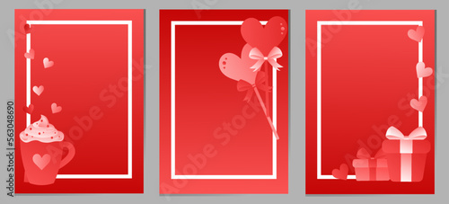 Set of festive Valentine’s Day banners in red. Design of three flyers on February 14.