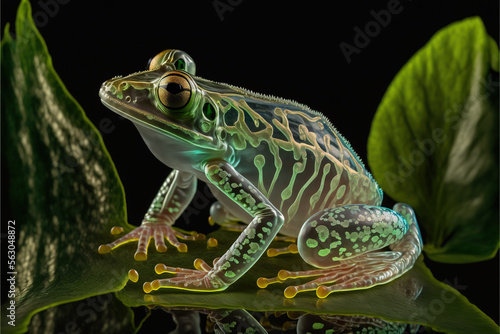 a glass frog on a dark background