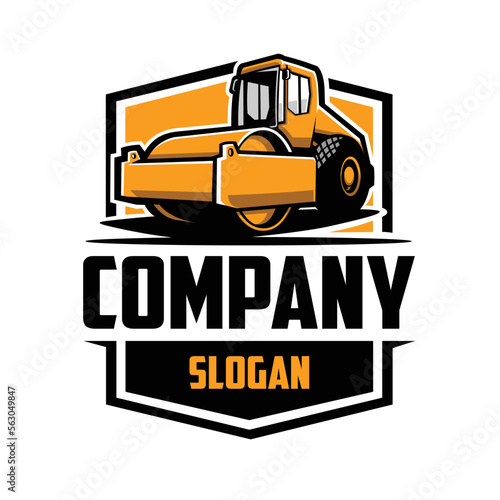 Road roller construction emblem logo vector art isolated