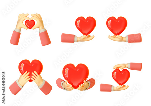 Hands hold heart 3d rendered on transparent background