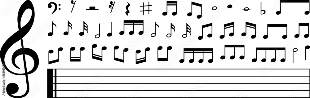 Collection of Music notes. Musical key signs - obrazy, fototapety, plakaty 