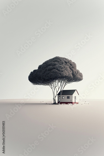 Illustration of minimalist trees and houses