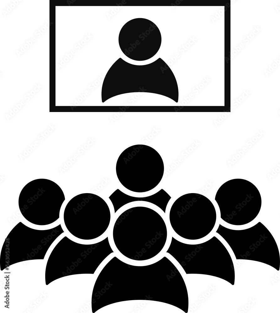 Business meeting, discussion. Public Speaker on the screen monitor. Teamwork activity. White Collar Worker Business meeting, discussion. Public Speaker on the screen monitor. Teamwork activity. White Collar Worker