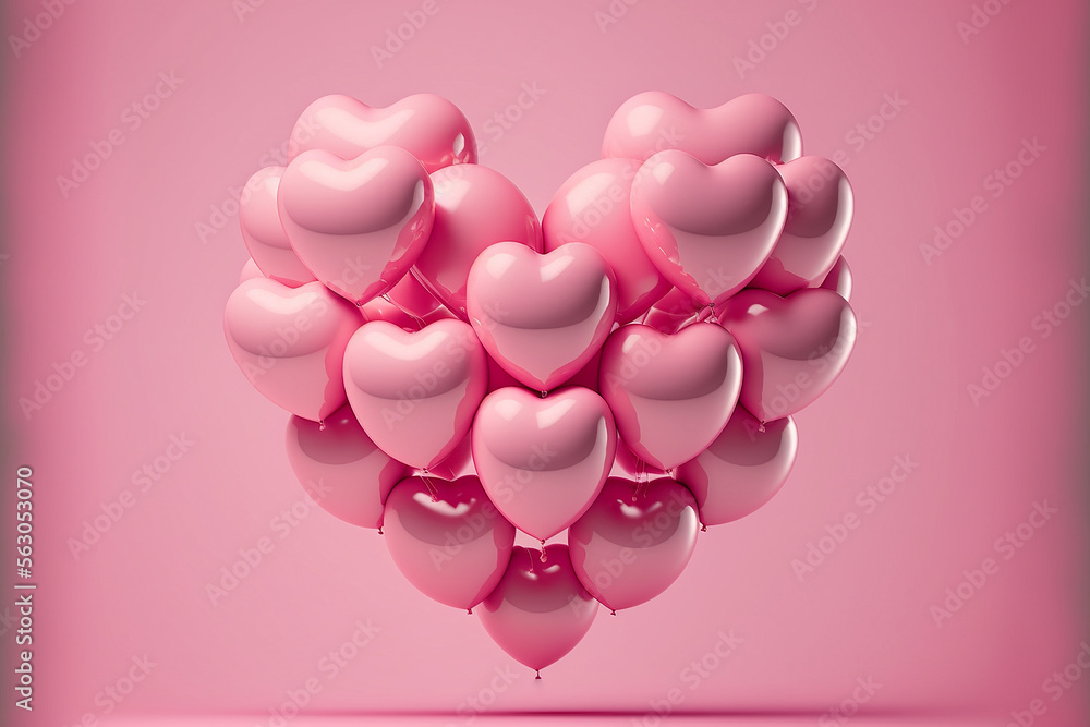 Heart shape from a light pink balloon floating on a pink background. Minimal idea concept. Close up Love Heart Romance Valentines day Celebration day