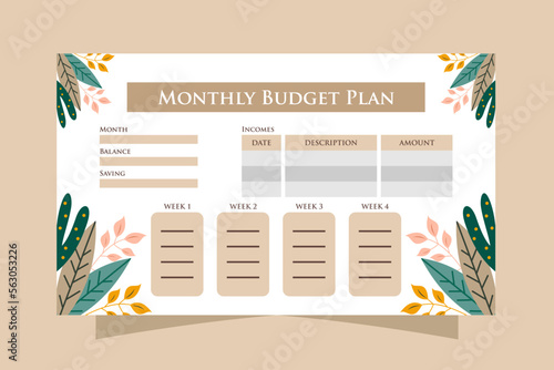 Beautiful Budget Planner template. Budget Planner template with Flower Ornament.