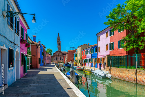 Street with colorful buildings in Burano island, Venice, Italy. Architecture and landmarks of Venice, Venice postcard © Ekaterina Belova