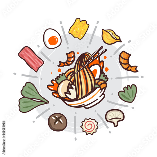 collection of ramen noodles. Vector illustration.