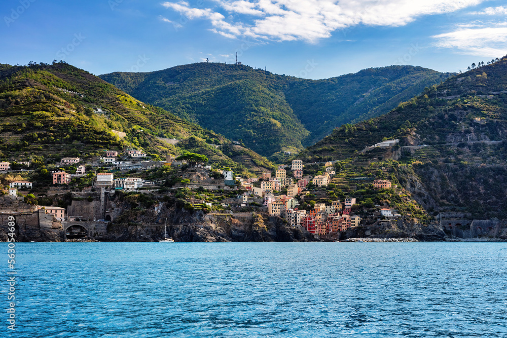 Cinque Terre coast with Riomaggiore village in Italy