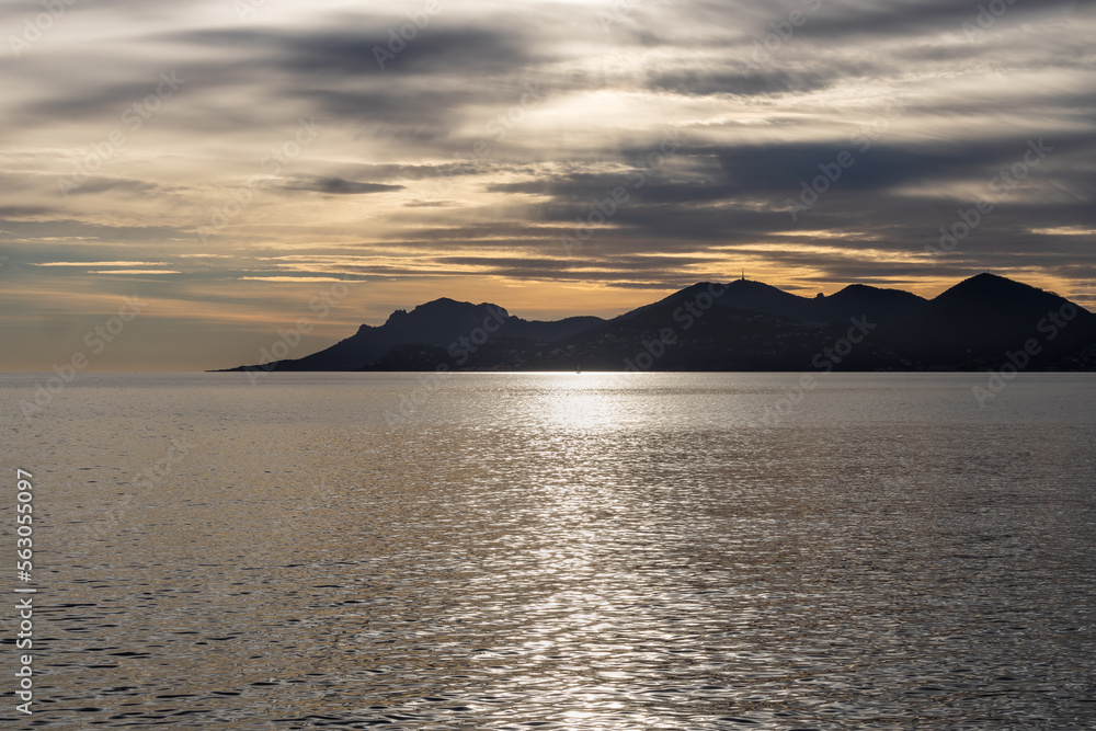 Sunset over Bay of Cannes, France