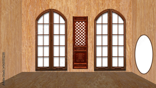 Wooden Empty Room with Transparent Window