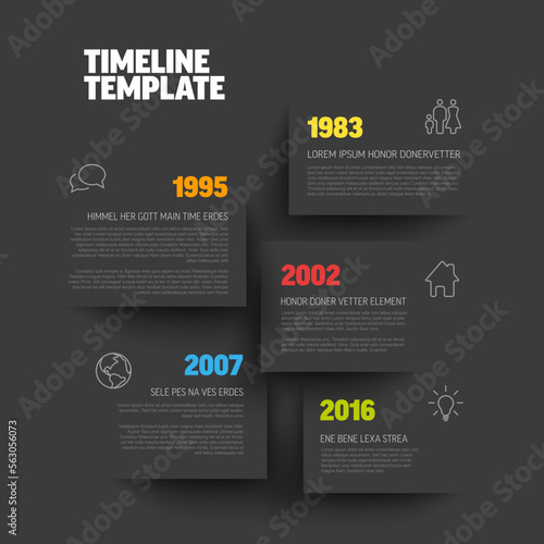 Simple dark vertical infographic timeline template with big year numbers