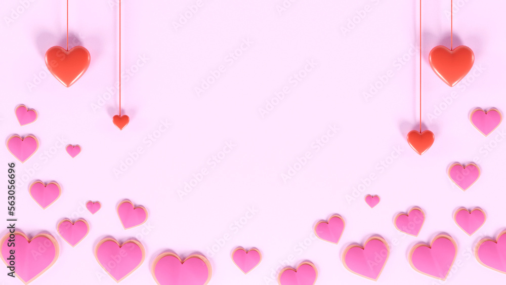Happy Valentine's Day poster or voucher. White heart frame on pink background place for text.3d render.