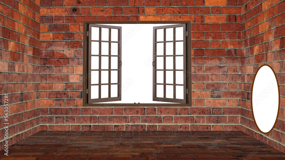 Obraz premium Briks Empty Room with Transparent Window