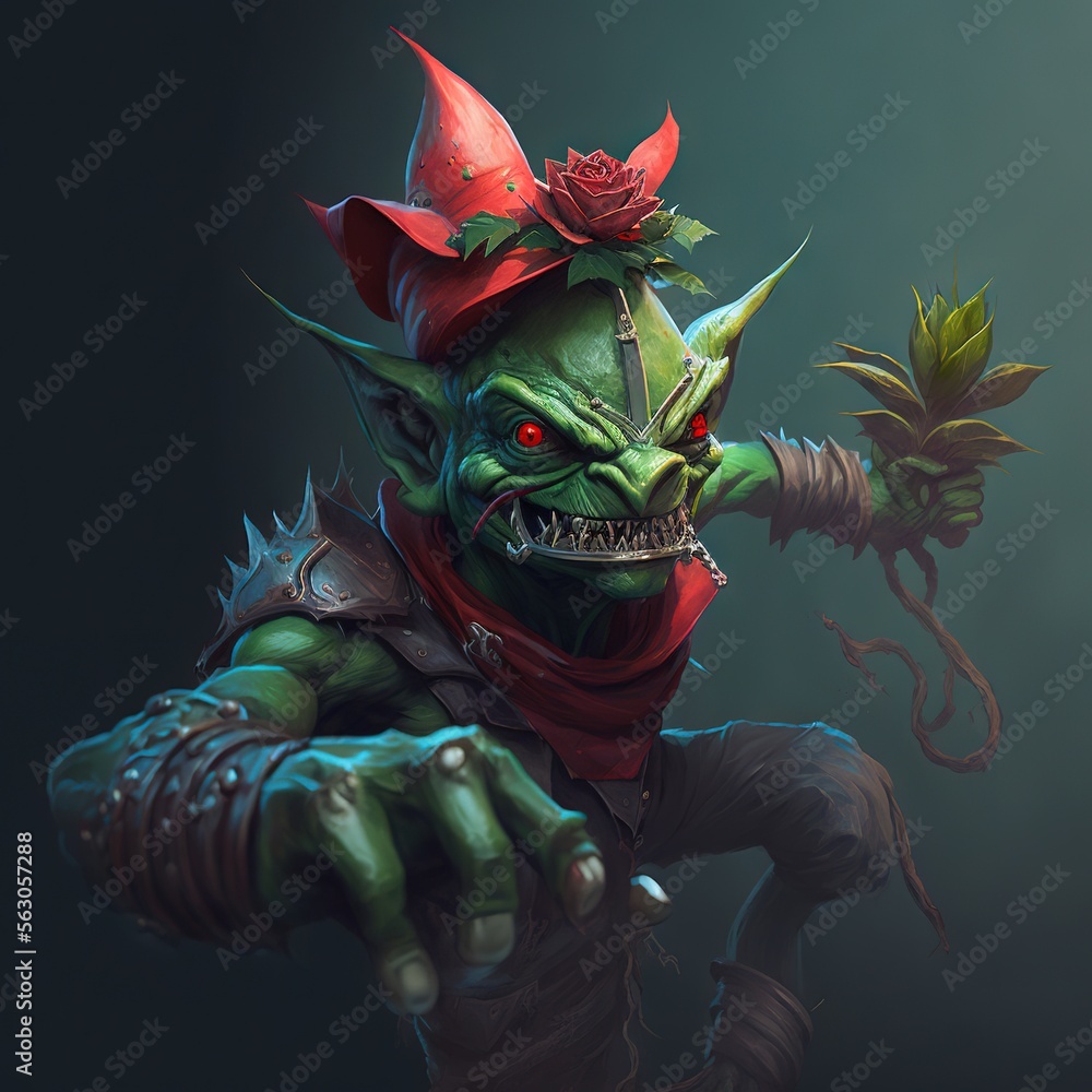 Nefando, green goblin with red hat, created with generative ai ...