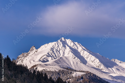Snow covered mountain peak in Axams  Tirol  Austria