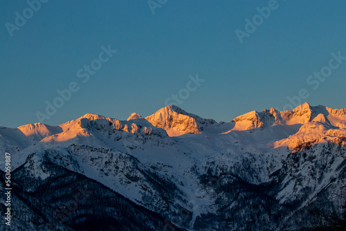 Sunrise in mountains, Bohinj valley, Slovenia  © klemen