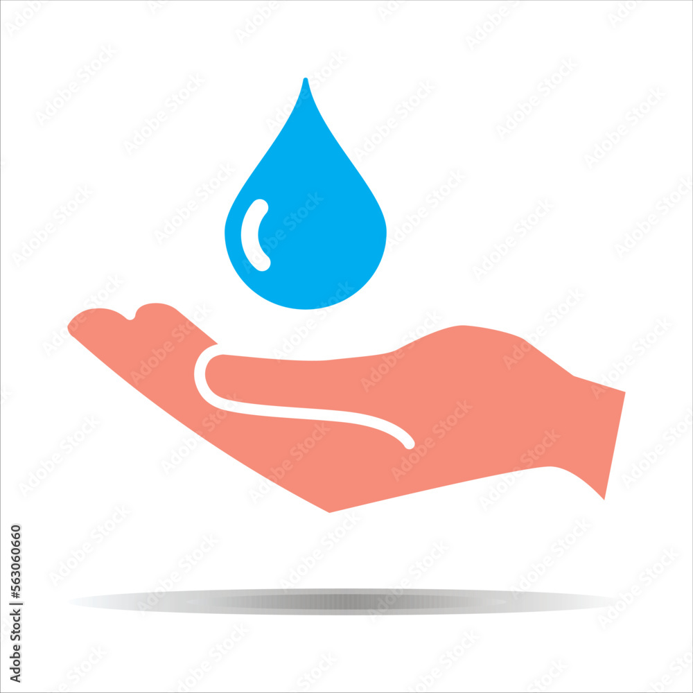 Save The Water Concept. Hand holding drop save water. Water drop with hand logo icon save water on white background. Save The Water Concept. Hand holding drop save water. Water drop with hand logo icon save water on white background.