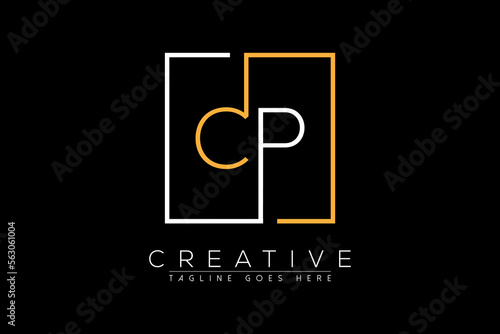 Initial letter cp, pc, c, p elegant and luxury Initial with Rectangular frame minimal monogram logo design vector template photo