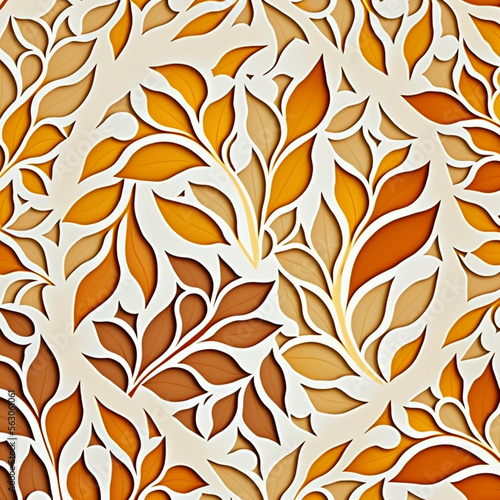 floral pattern bright orange color background with white lines where there are a lot of leaves