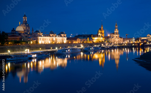 Dresden city night panorama, Germany.