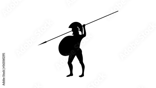 Spartan Leonidas silhouette, warrior with shield and spear in fighting pose,spartan in helmet