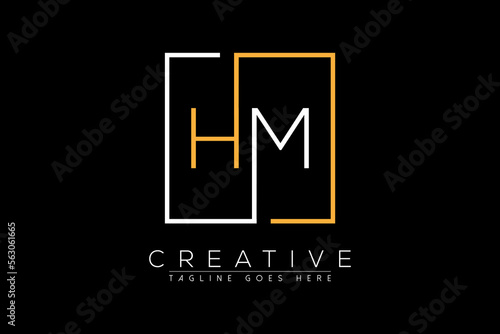 Initial letter hm, mh, m, h elegant and luxury Initial with Rectangular frame minimal monogram logo design vector template