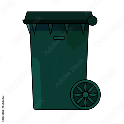 street trash cart, in green colors, closed, vector illustration, side view