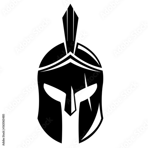 escudo y casco del símbolo guerrero espartano, emblema. Logotipo de casco espartano, ilustración vectorial del escudo y casco espartano, armadura de cascos de gladiador griego espartano icono de vecto photo